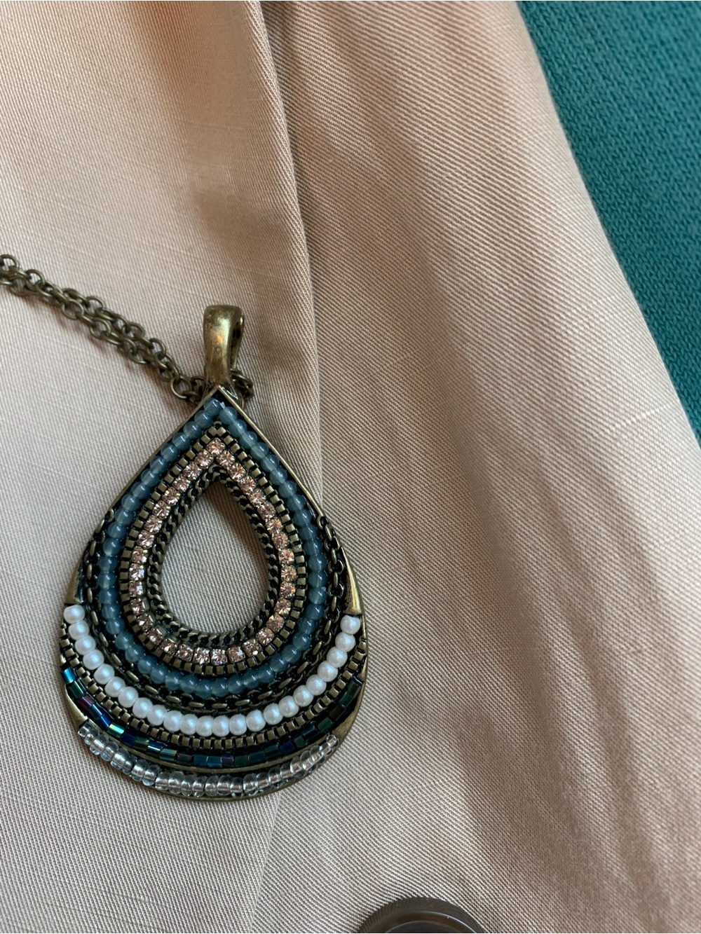 Premier Designs Teardrop Pendant Necklace - Blue, White & Gold